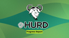 this green-colored image shows the gnu wildebeest mascot, with the logo for gnu hurd below, hurd written on the right, and progress report written in black below