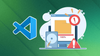 vs code logo on left, on the right is an illustration showing filled disk storage with red warnings
