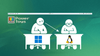 microsoft power toys logo is on the left, on the right there are two people sat on a desk, the one on left (windows) is looking into the work of the person on right (linux)
