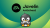a gamer penguin sits in the middle with a controller in its flappers, above it is the black-colored logo for ea javelin anticheat