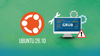 ubuntu logo on left, with ubuntu 26.10 written in white below it, on the right is an illustration of a computer monitor that has grub written inside it