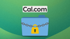 above is the black and white logo for cal.com, below is an illustration that shows a chained/padlocked folder