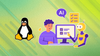 tux, the mascot penguin of linux is on the left, and on the right is an illustration showing a human and robot