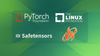 the logos for the pytorch foundation, linux foundation, safetensors, and helion are shown in this green-colored image