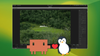 in the background is a screenshot of adobe lightroom cc, in the foreground, clawd, the mascot of claude ai, and a penguin are seen standing with a heart logo in between them