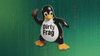 against a matrix-themed green background, stands a non-standard version of tux, the mascot penguin of linux, carrying a hand grenade, with dirty frag written on its chest
