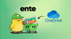 on the left are the ente logo and ducky, the duck mascot of ente pushing a shopping cart, on the right is the onderive logo