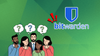there is a group of people standing on the left with question marks over their heads, on the right is the bitwarden logo with three red exclamation marks attached