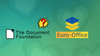 the document foundation logo is on the left with a red question mark over it, on the right is a placeholder (concept) logo of euro-office