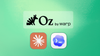 the logos for oz by warp, claude code, and  codex are shown against a yellow/green background