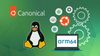 this picture depicts many icons and logos, including canonical, ubuntu, arm64, microprocessor, cloud server, cogwheels, and tux, the mascot penguin of linux