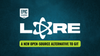 epic games logo is placed over the lore logo (both white), and below this is written "a new open source alterantive to git"