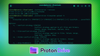 green background, in the front screenshot of a terminal window with proton drive running, below is the logo for proton drive
