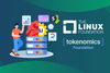 an illustration depicting a person interacting with ai servers is on the left, on the right are the logos for the linux foundation and the tokenomics foundation