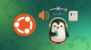 ubuntu logo on the left, an illustration showing a penguin making use of speech-to-text on the right