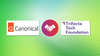 canonical logo on left, a handshake illustration in the middle, the trifecta tech foundation logo on the right