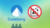 codeberg logo on left, below it are three people-looking illustrations, on the right is a no ai sign