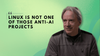 on the left is a quote that says: linux is not one of those anti-ai projects, on the right is a picture of linus torvalds wearing a gray sweatshirt