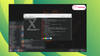 a screenshot of tuxedo os (debian testing base) is placed in the center, with the background being mixed shades of green