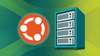 ubuntu logo and an illustration of a server rack with four servers installed