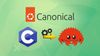 canonical logo sits at top, with the logo for c and the unofficial crab mascot of the rust programming language sit below