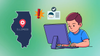 map of the state of illinois (left), a child using a computer (right)