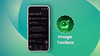 a smartphone displaying a screenshot of the image toolbox app on the left, the logo for the same app on the right