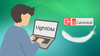 a person working on a laptop that has "lightdm" written on its screen, the canonical logo is seen exiting, and a floating feather for whatever reason