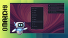omarchy logo, an illustration of a floating robot, and a screenshot of omarchy quattro rc2 showing the ai agent config options