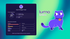 an ai paper trail scorecard on the left, the feline mascot of lumo assistant by proton on the right