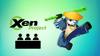 xen project logo, three people sat on a desk, and a flying kick panda who looks rad af