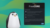 a penguin looks over to a screenshot of freecore's about info dialog