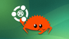 ubuntu logo containing the rust project logo, and a crab holding them all up