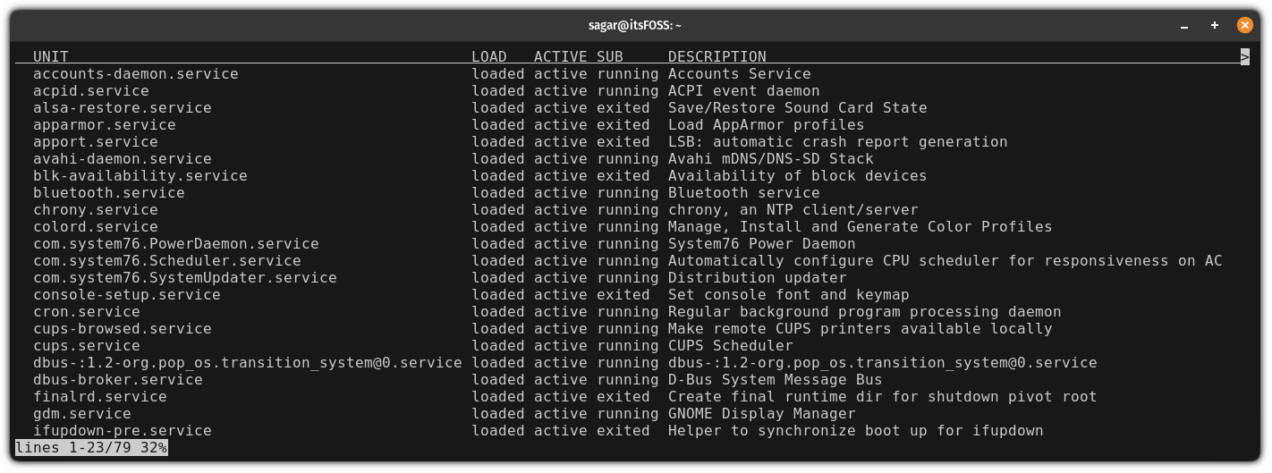 How to list services in linux