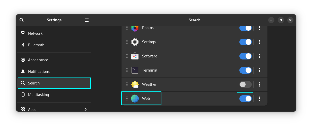 Setting search