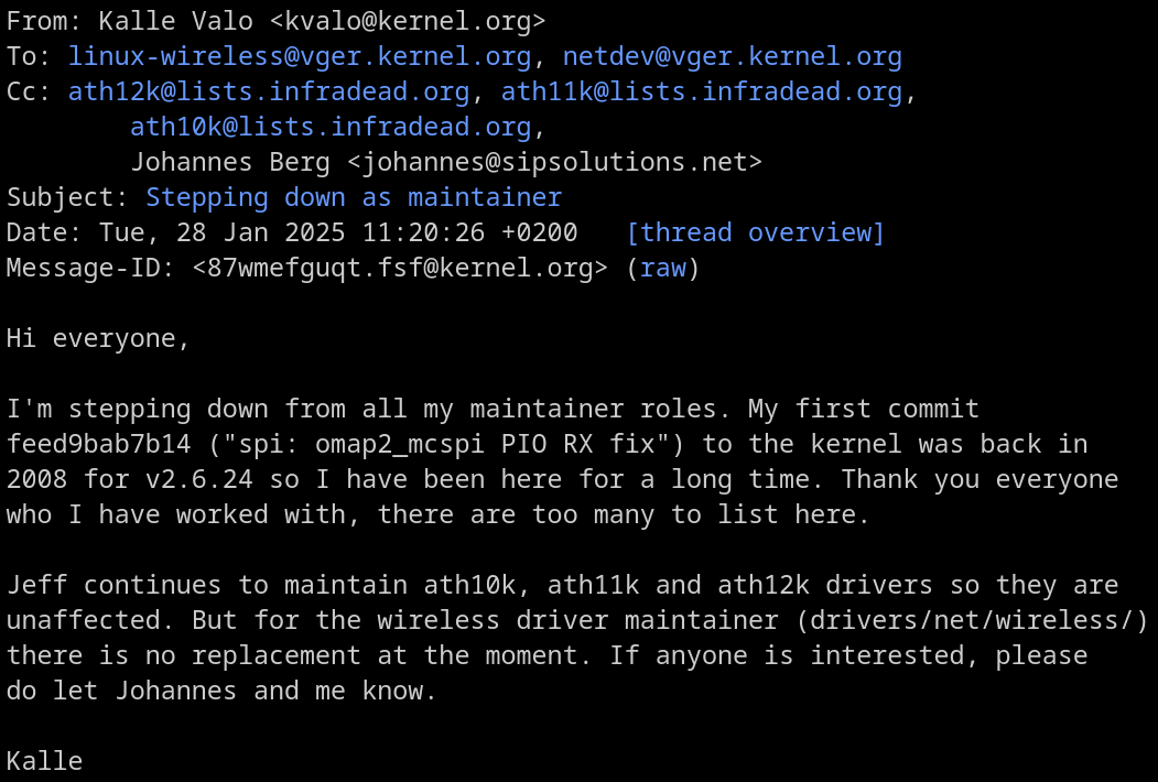 Who Will Manage Linux Wireless Drivers Now? Key Maintainer Steps Down!