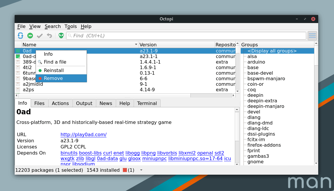 Octopi Linux How to Install and Remove Software in Manjaro Linux