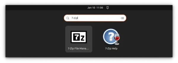 Open 7Zip from Ubuntu Activities Overview