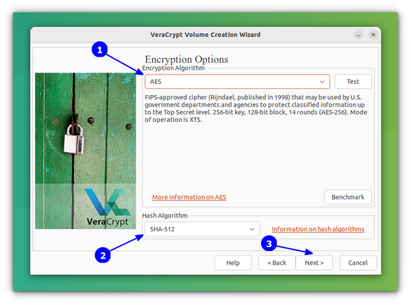 Select the Encryption and Hash Algorithm