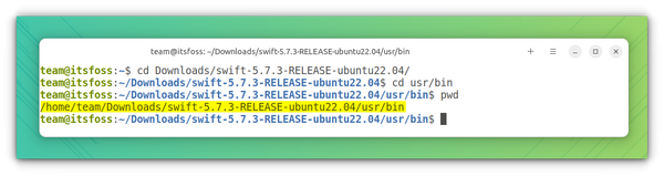 Running pwd command inside the usr/bin directory of extracted Swift TAR file will give the absolute path to the directory