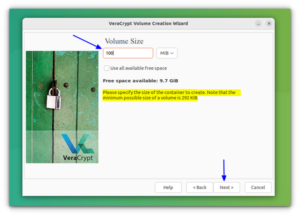 Allocate memory size to the encrypted volume