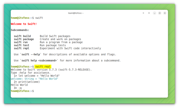 Running Swift REPL in terminal