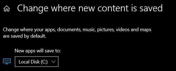 windows 10 new app storag location