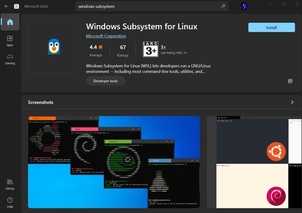 wsl on microsoft store