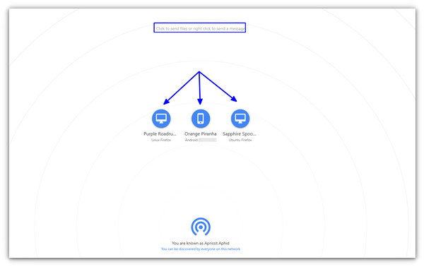 Different devices connected to the same network are detected by snapdrop while using it