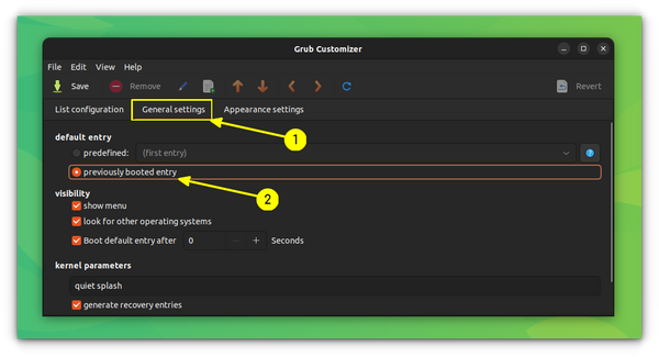 Make previously booted entry the default