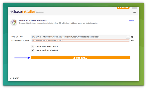 Press the install button to start the installation process of Eclipse IDE