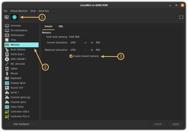 enable shared memory in Qemu