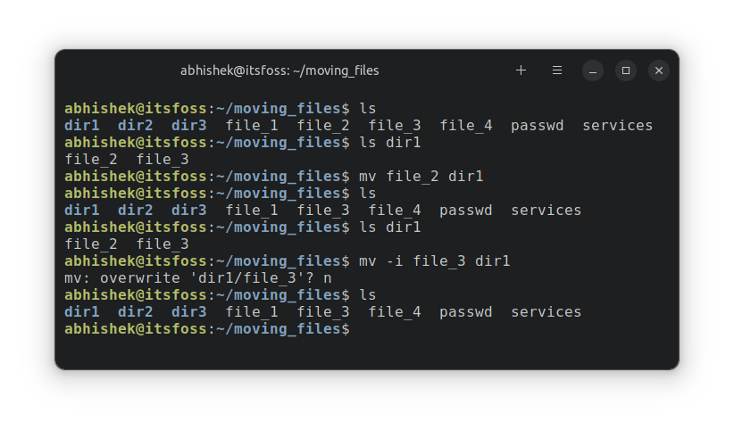 Example of moving interactively in Linux