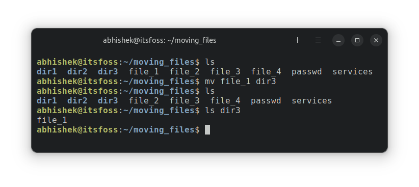 Example of moving files in Linux using the mv command